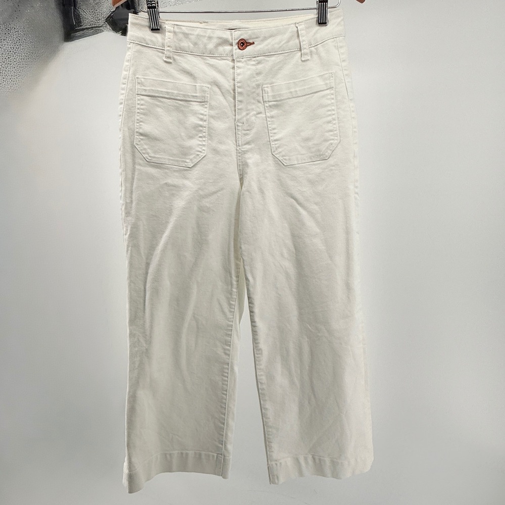 Frye Womens Cream White High Rise Wide Leg Cropped Patch Pocket Jeans Size 27/4